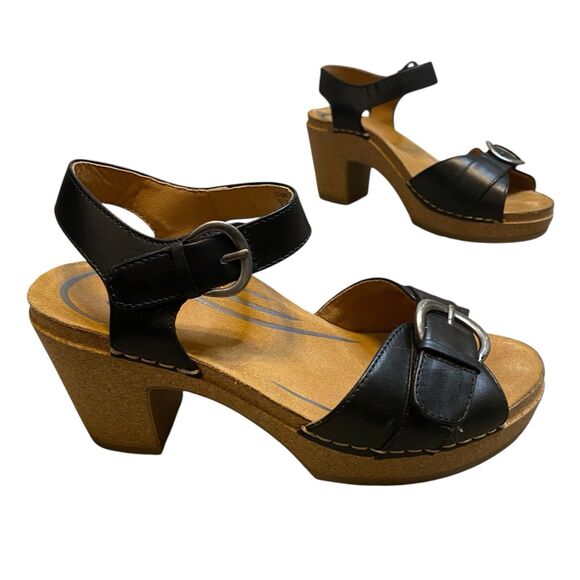 Aetrex Tory Slingback Sandals 7 EU 37 Black Open Toe Heels Cork Retro Cowgirl - Picture 12 of 12